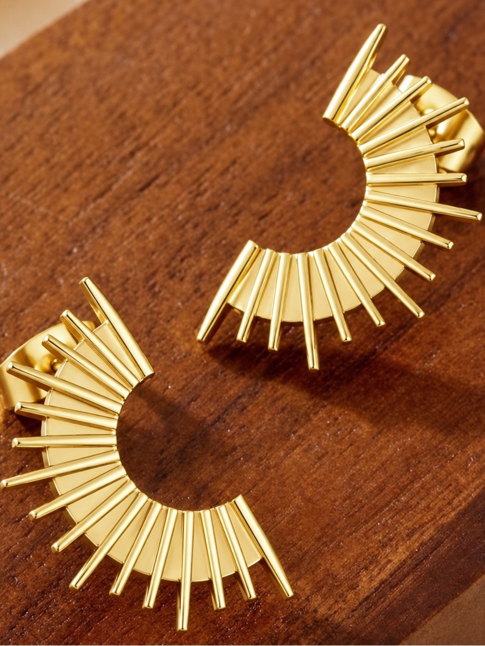 “Sun Goddess” Half Sun Semicircle Arc Spiky Radiating Sunbeams Stainless Studs